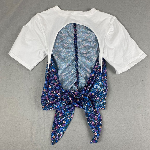 Sandro Tops - Sandro Lutetia Floral Print Mixed Media Top Open Back Tie Ruched Satin Blouse